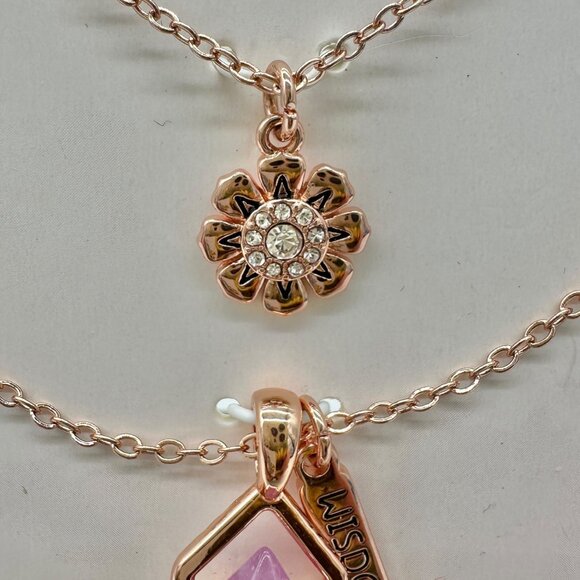 14KT Gold Flash Plated Layered Necklace Set Amethyst Crystal Flower Pendant - Picture 4 of 7